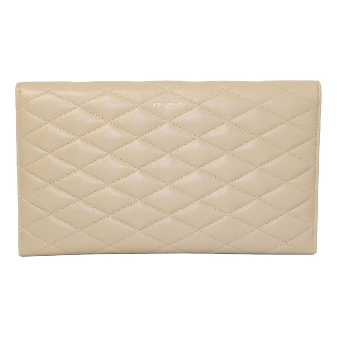 Saint Laurent Sade Logo Beige Leather Quilted Pouch Clutch Bag - Handbags
