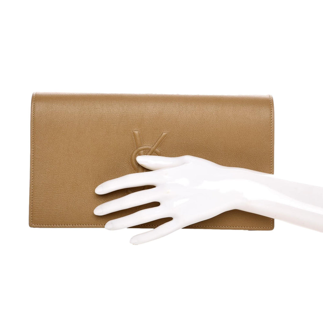 Saint Laurent YSL Belle de Jour Beige Leather Large Clutch Bag - Handbags