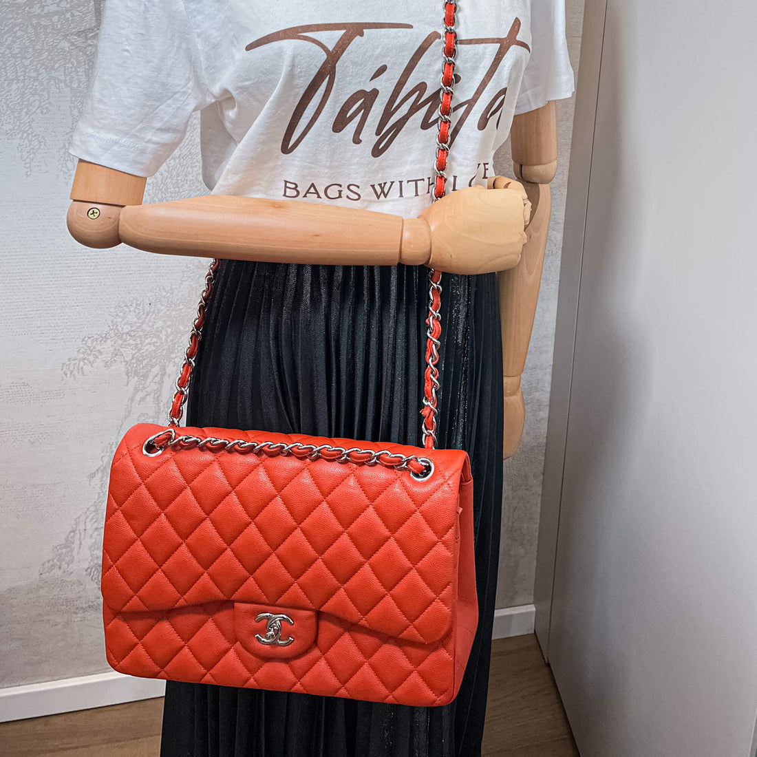 Classic Double Flap Jumbo Caviar Leather Chain Bag Orange - Handbags