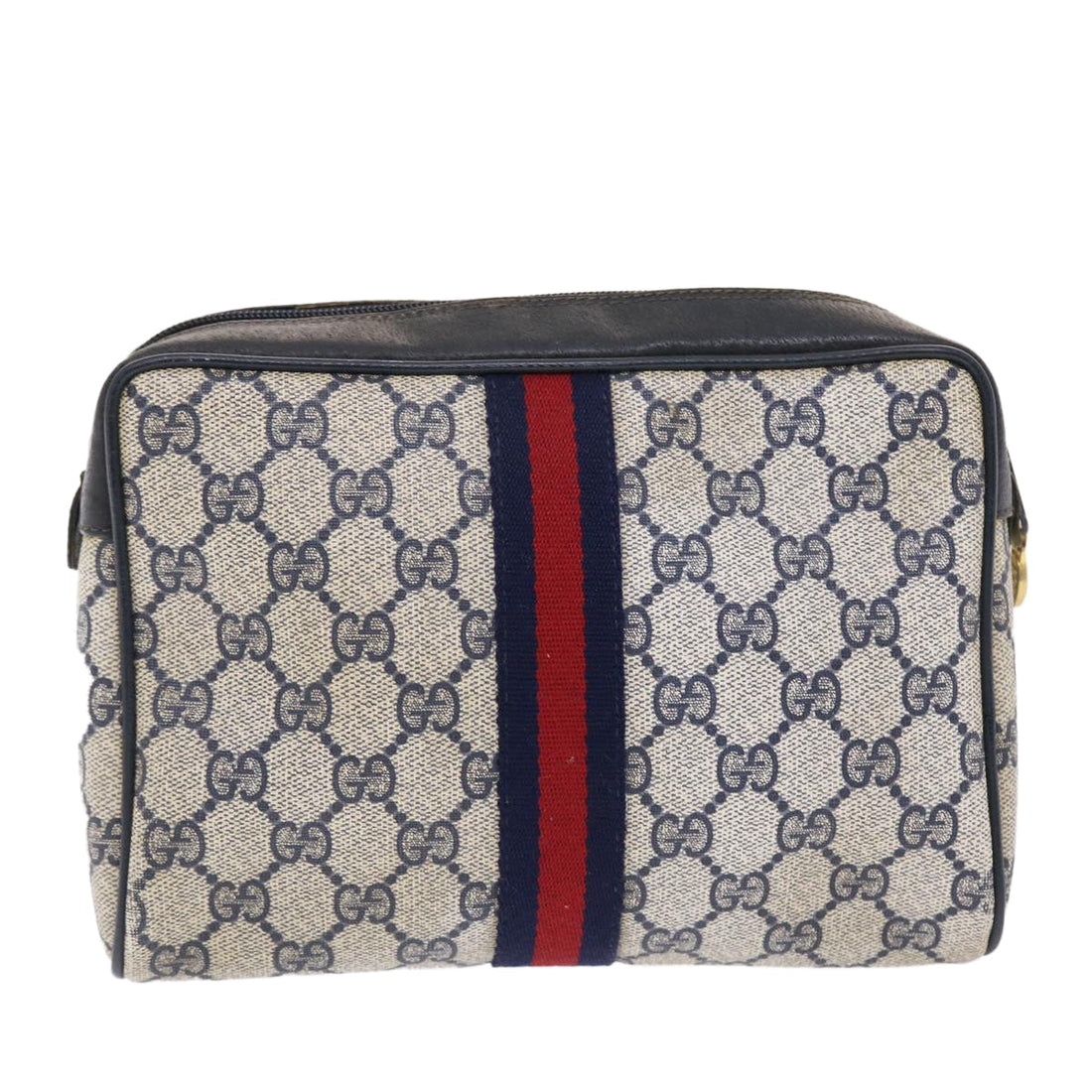 GUCCI GG Canvas Sherry Line Clutch Bag Gray Red Navy 14?E014?E3553  tb799 - Gucci