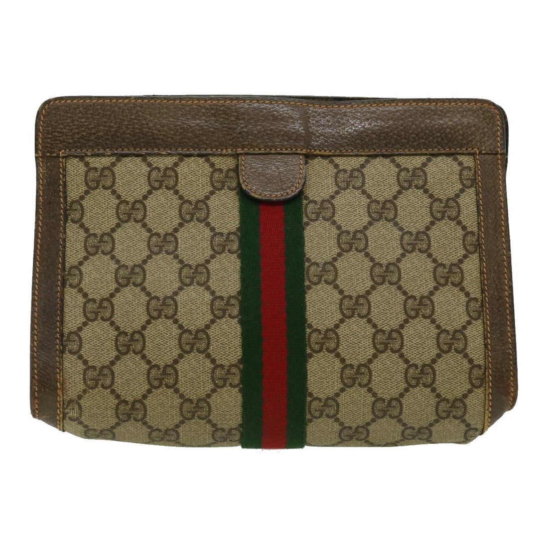 GUCCI GG Canvas Web Sherry Line Clutch Bag Beige Green Red  th2821 - Gucci