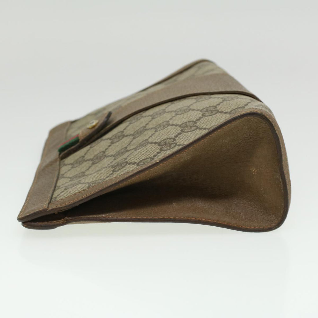 GUCCI Web Sherry Line GG Canvas Clutch Bag PVC Leather Beige Green  th3181 - Gucci