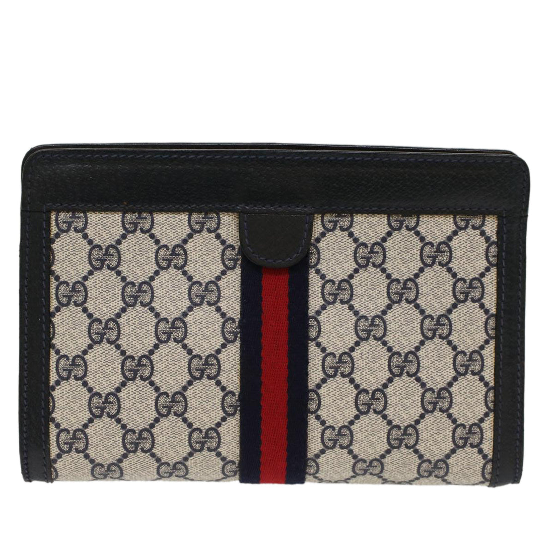 GUCCI GG Canvas Sherry Line Clutch Bag PVC Leather Gray Red Navy  th3819 - Gucci
