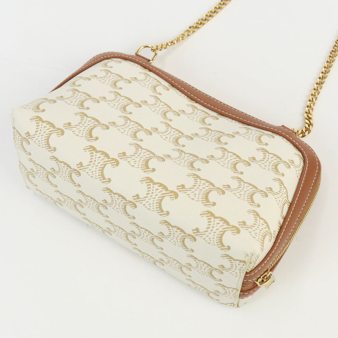 CELINE 10E38 2CBX 01TA Clutch with chain Triomphe canvas Shoulder bag PVC White Women - Bag