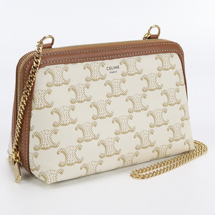 CELINE CE80655 Clutch with chain Triomphe canvas Shoulder PVC  White Women - Bag - 8