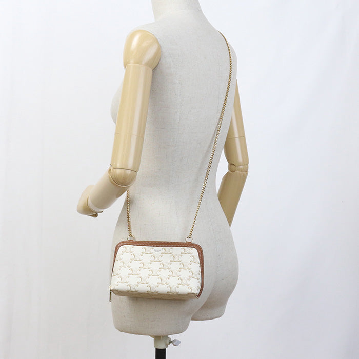 CELINE CE80655 Clutch with chain Triomphe canvas Shoulder PVC  White Women - Bag