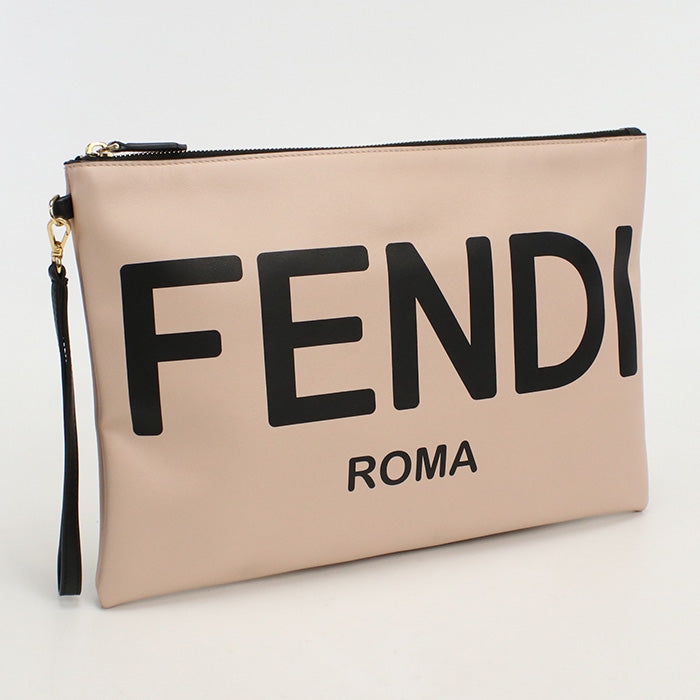 FENDI 8N0178 Fendi Rome logo AEHR Large Flat Pouch Clutch bag leather pink Women - Handbags, Wallets & Cases