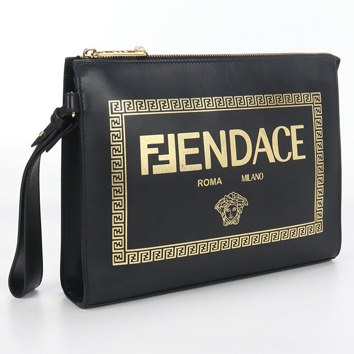 FENDI FE83752 Clutch bag FENDACE leather Black mens - Handbags, Wallets & Cases