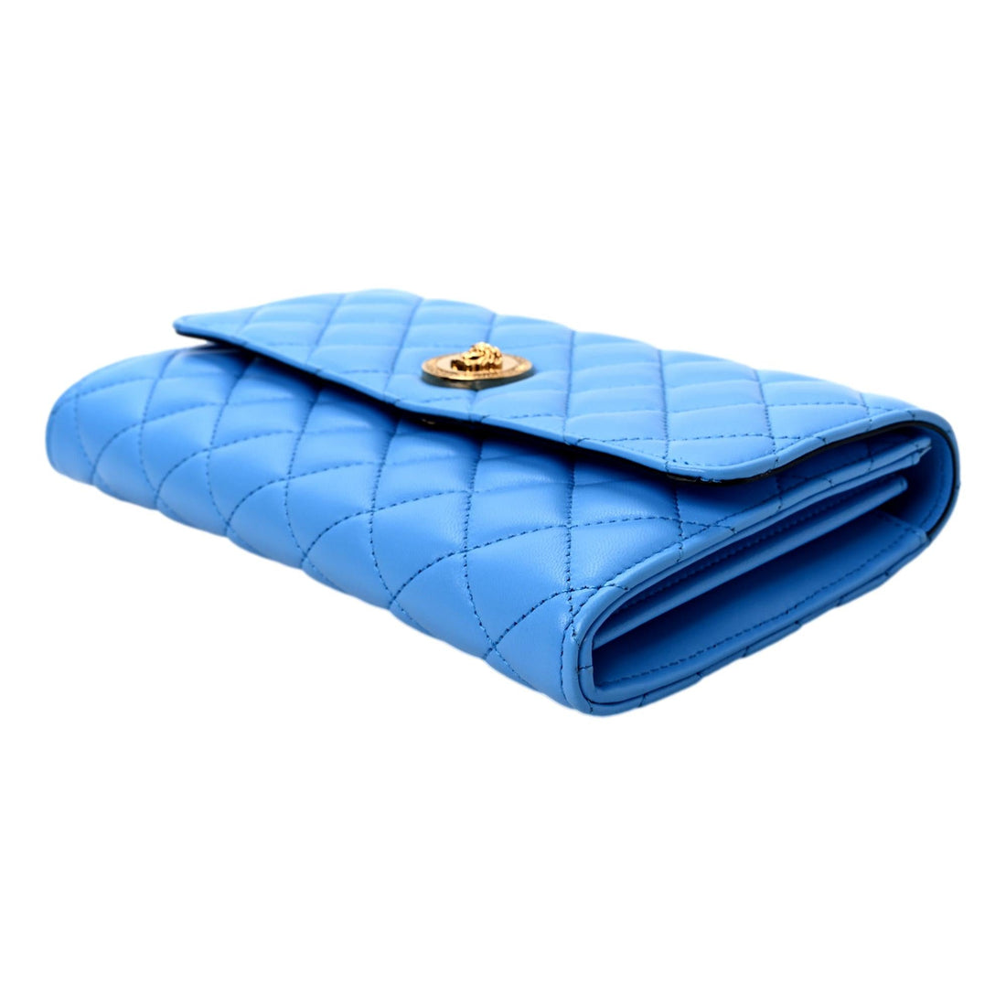 Versace La Medusa Blue Quilted Lamb Leather Crossbody Clutch Bag - Handbags