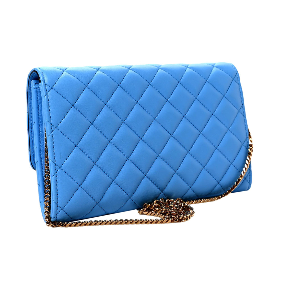 Versace La Medusa Blue Quilted Lamb Leather Crossbody Clutch Bag - Handbags