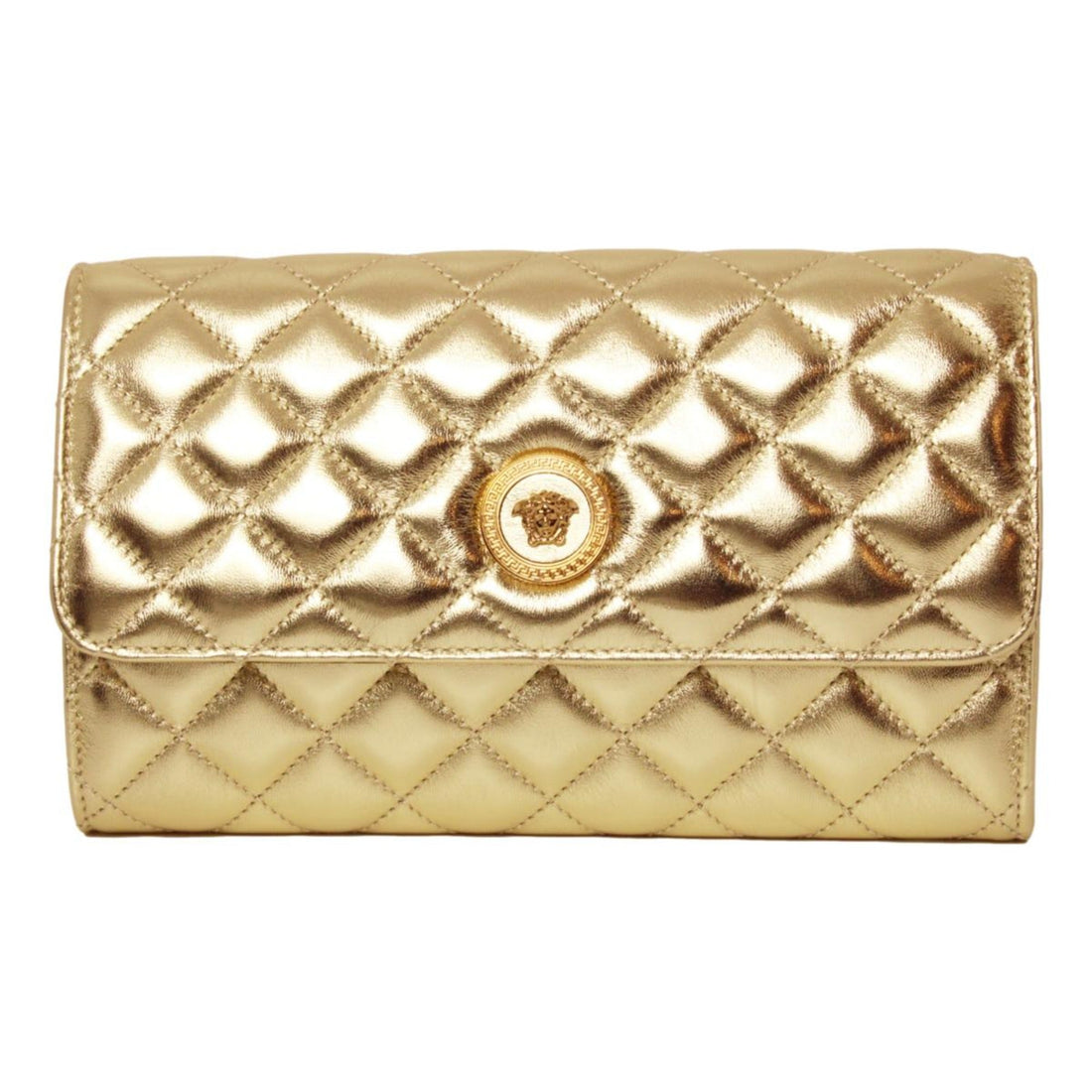 Versace Metallic Gold Leather Medusa Chain Wallet Bag - Handbags