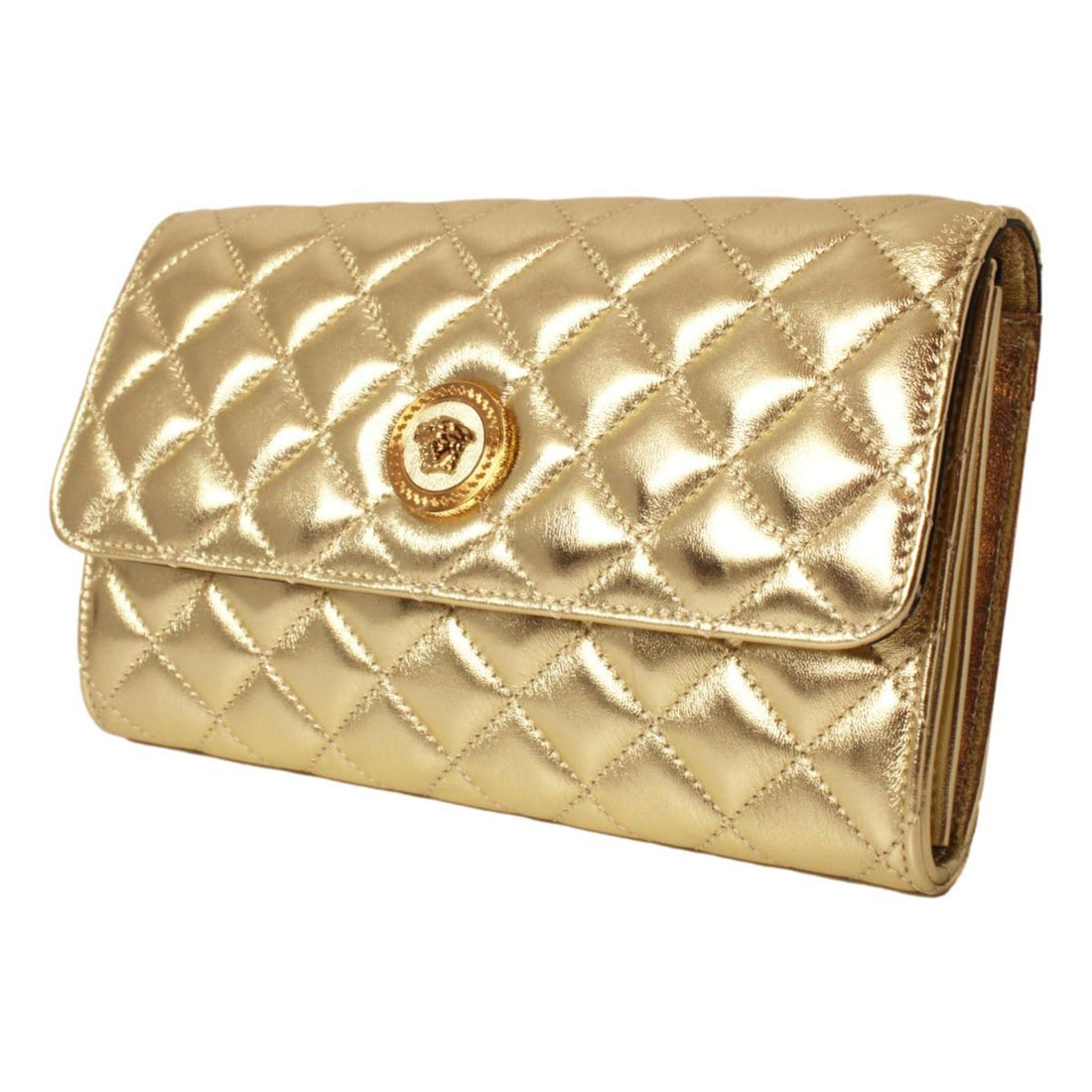 Versace Metallic Gold Leather Medusa Chain Wallet Bag - Handbags