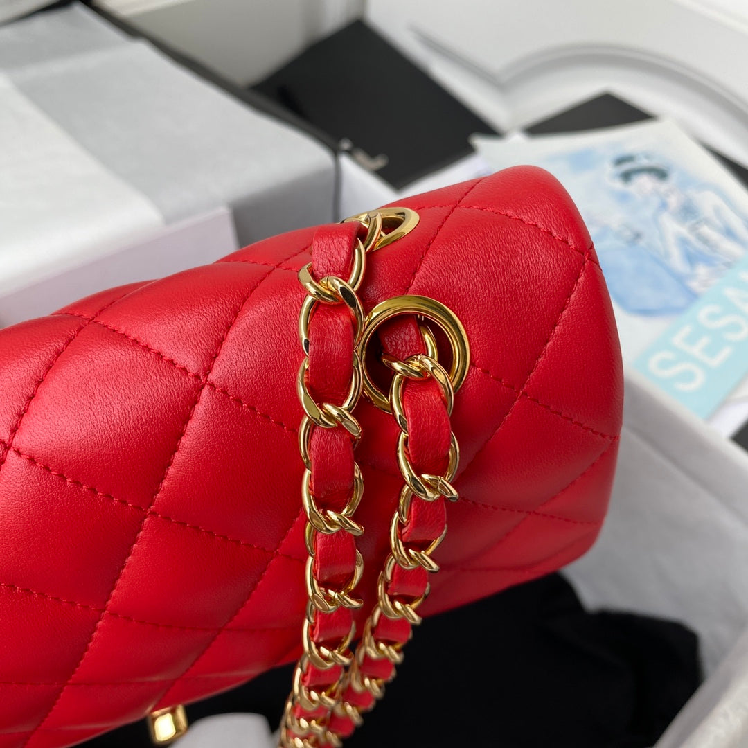 CHANEL Medium Classic Flap Bag 23cm Red Lambskin Gold Hardware - bag - 4