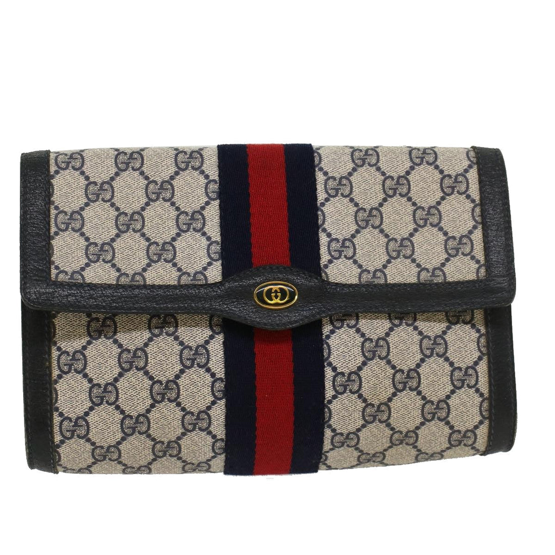GUCCI GG Canvas Sherry Line Clutch Bag PVC Leather Gray Red Navy  yk7169 - Gucci