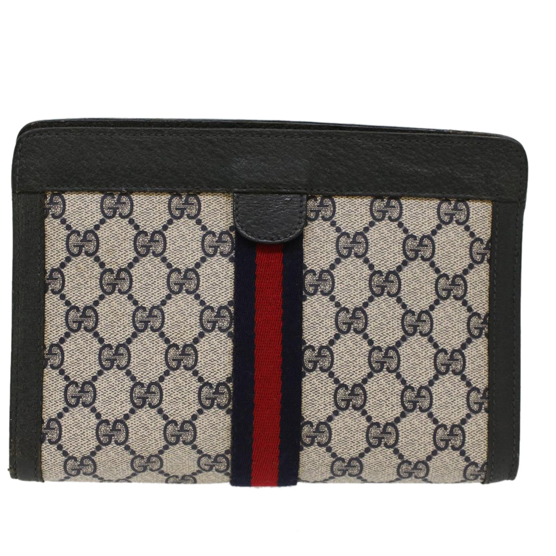 GUCCI GG Canvas Sherry Line Clutch Bag Gray Red Navy 89.01.001  yk7814 - Gucci