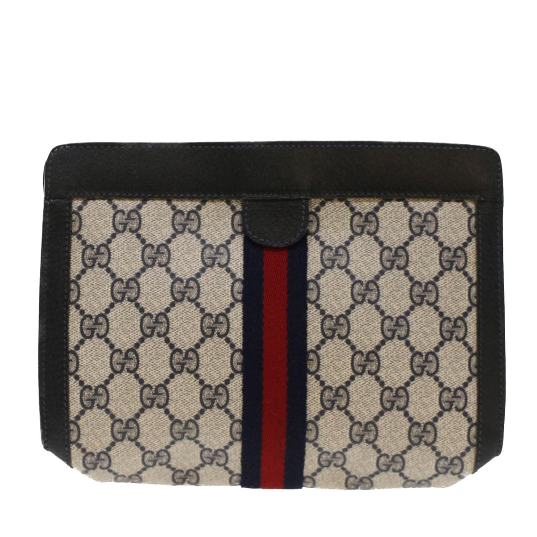 GUCCI GG Canvas Sherry Line Clutch Bag PVC Leather Navy Red  yk7860 - Gucci