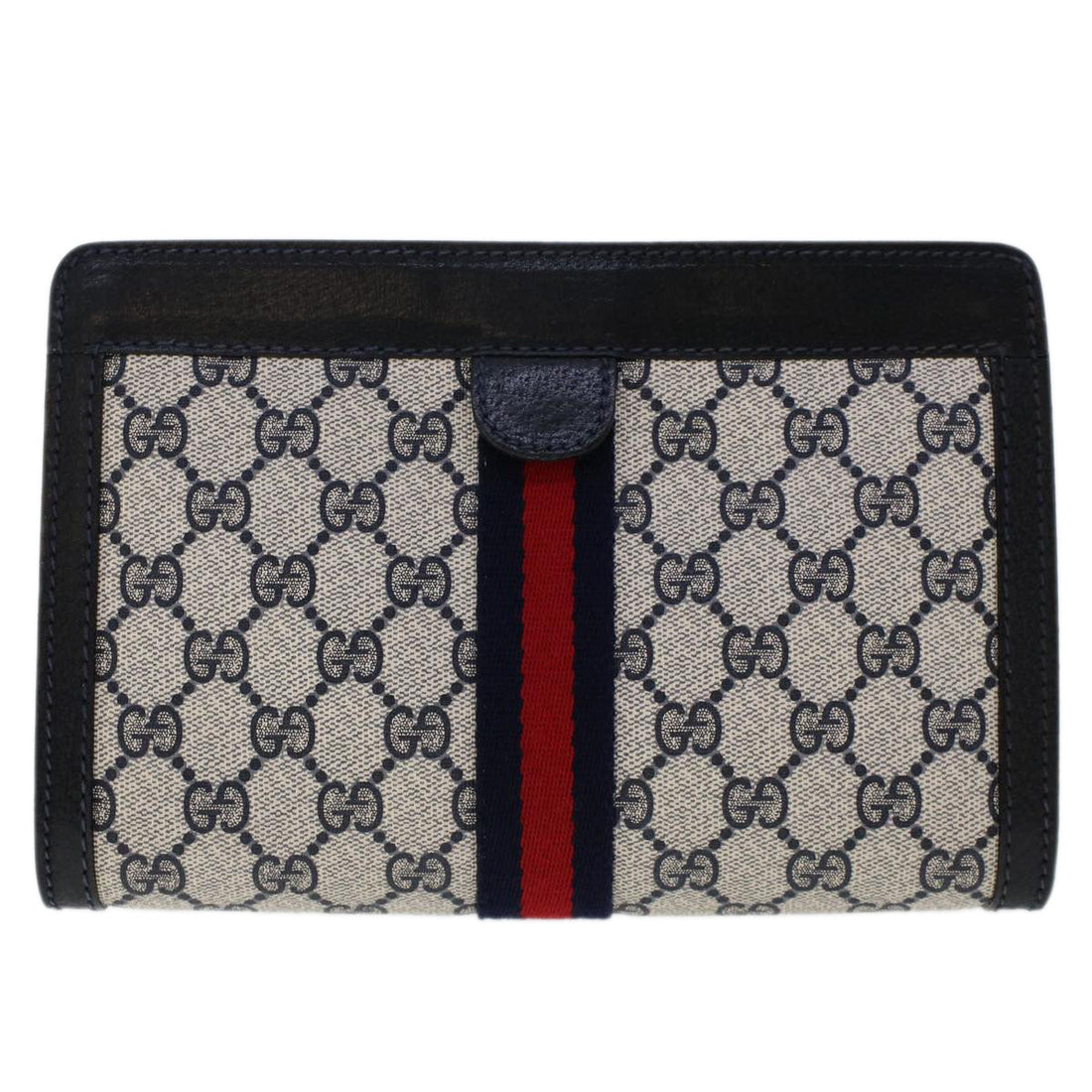 GUCCI GG Canvas Sherry Line Clutch Bag PVC Leather Navy Red  yk7884 - Gucci