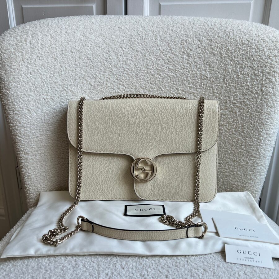 Gucci Interlocking GG White Medium Shoulder Bag | Studio Nafay