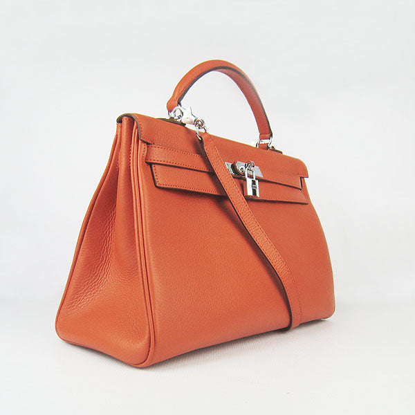 Luxury Hermes Kelly 35cm Togo Leather Handbag Orange/Silver | Studio Nafay