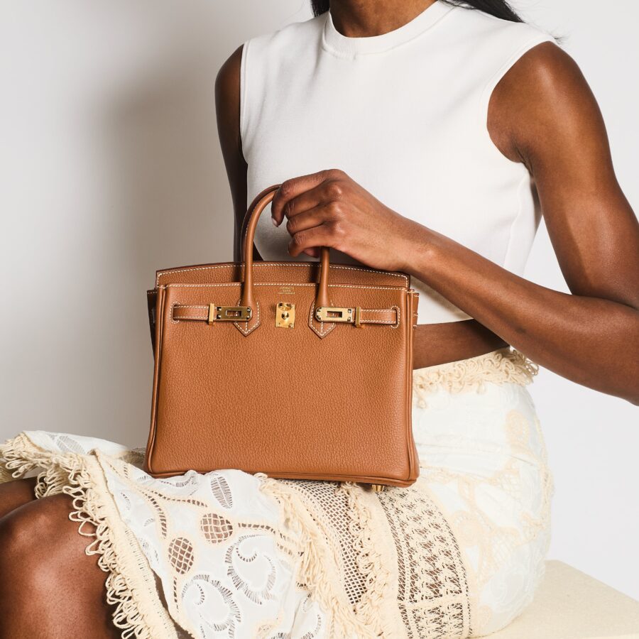 Hermes Birkin 25 Retourne Bag in Gold Togo Leather with Gold Hardware | Studio Nafay