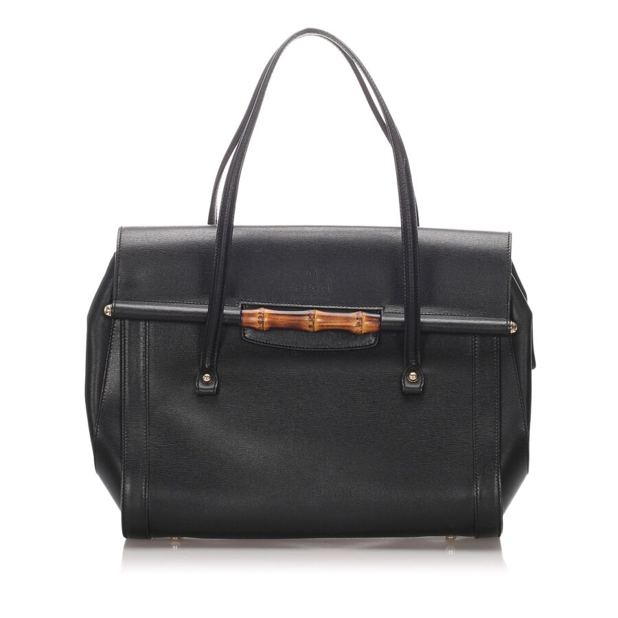 Gucci Black Calf Leather Bamboo Bullet Tote Bag Italy | Studio Nafay