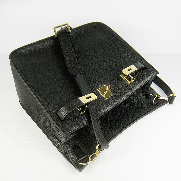 Luxury Hermes Leather Shoulder bag black golden | Studio Nafay
