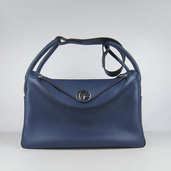 Luxury Hermes Lindy 34cm handbag 6208 dark blue Silver