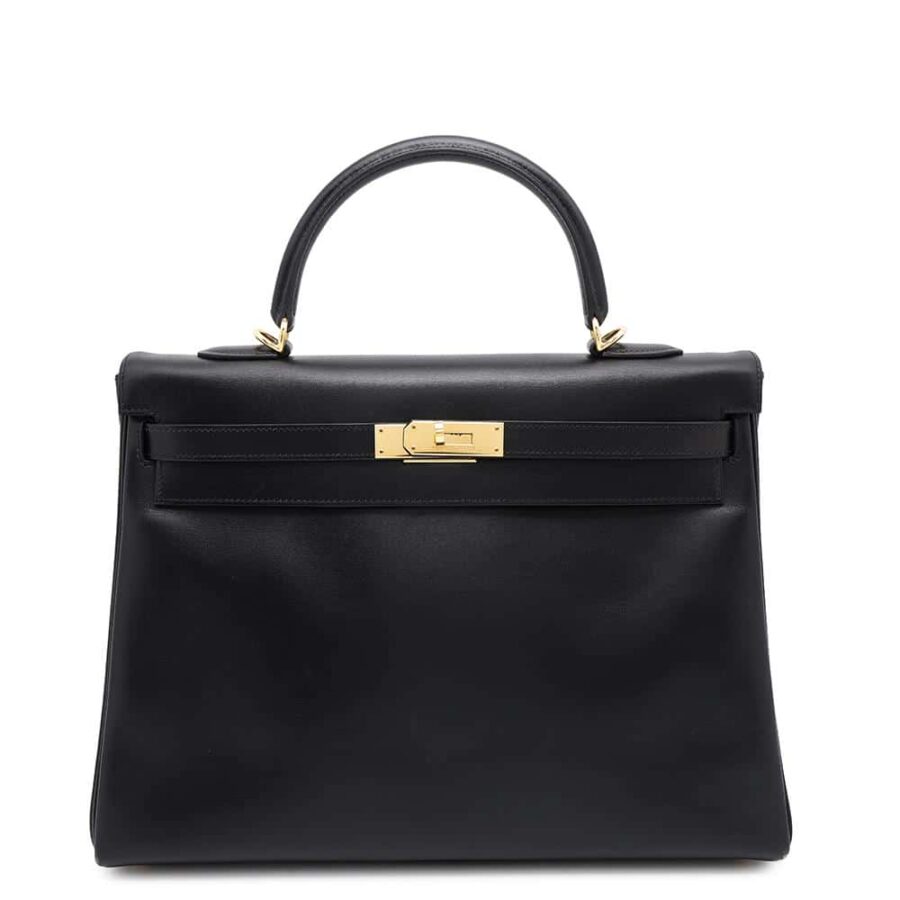 HERMES Kelly Retourne Black Box Calf Leather Size 35 | Studio Nafay