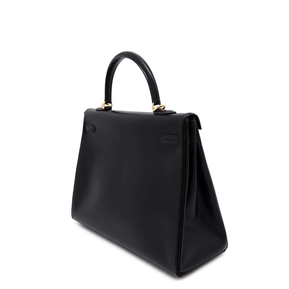 HERMES Kelly Retourne Black Box Calf Leather Size 35