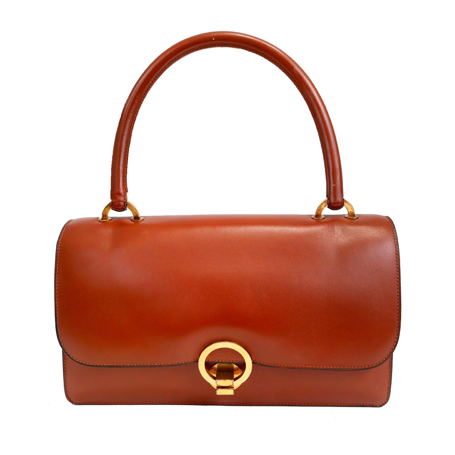 Luxury Hermes Box Calf Rust Lydia Bag w. Gold Hardware