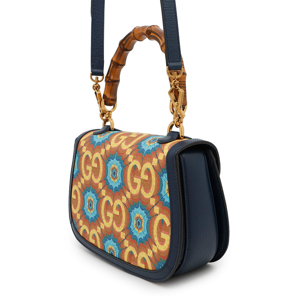 GUCCI Bamboo GUCCI100 2-Way Handbag 100th Anniversary Model Blue/Orange678489 Bamboo Leather Size Medium