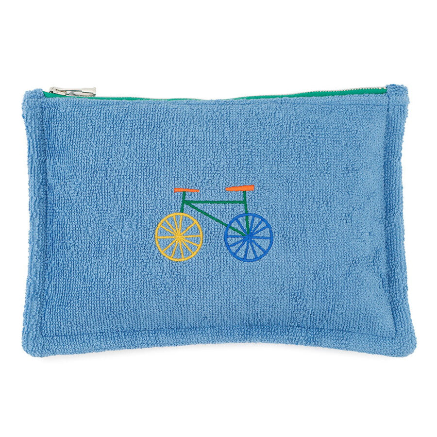 HERMES Les Cabans Flat Pouch Blue Cotton Size PM | Studio Nafay