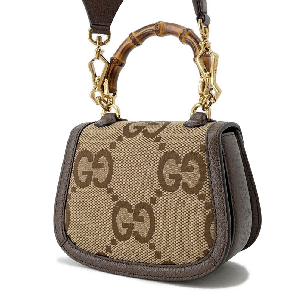 GUCCI Bamboo Jumbo GG Top Handle Bag Beige/Brown686864 Canvas Leather Size Mini