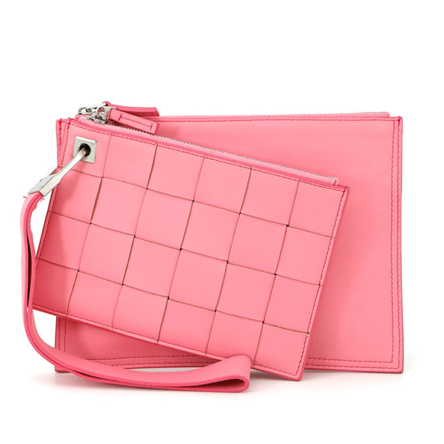 Bottega Veneta Maxi INTRECCIATO Small Double Pouch Pink574049 Leather Size Small | Studio Nafay