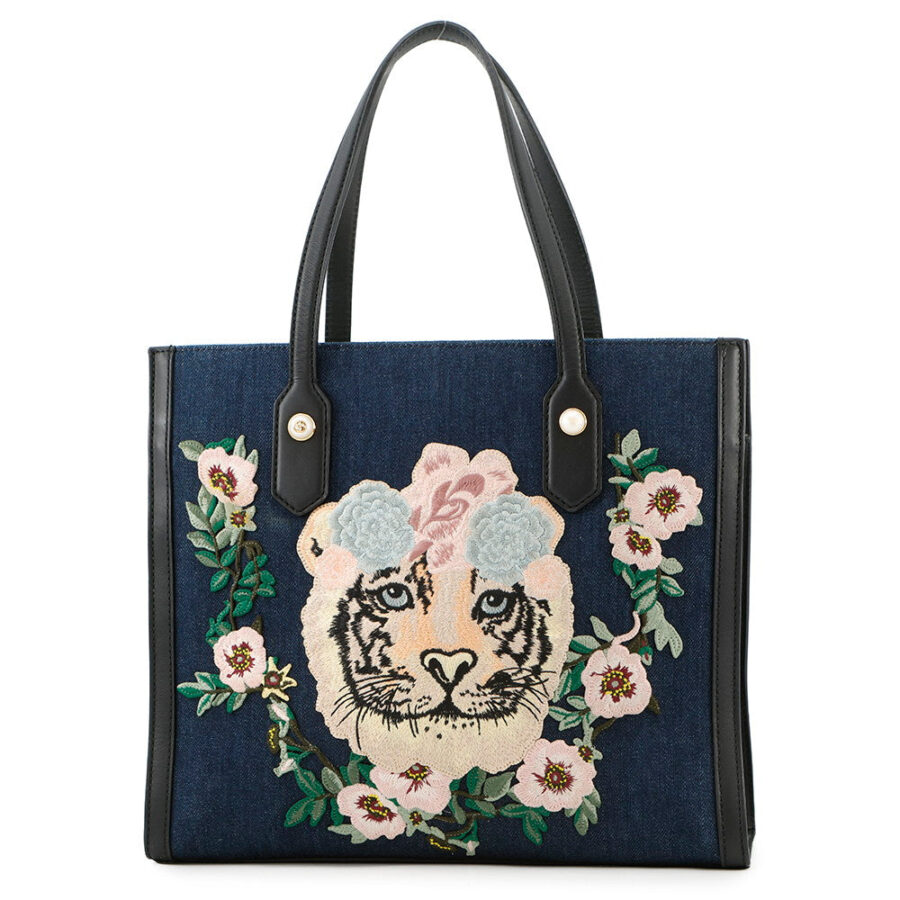 GUCCI Tiger Embroidery Tote Bag Japan Limited Edition Navy/Black456545 Canvas Leather | Studio Nafay