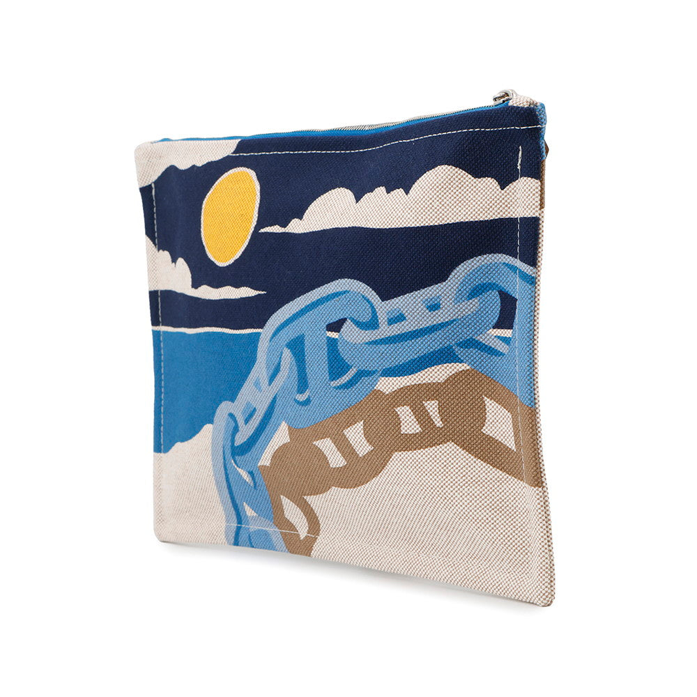 HERMES Chaine d’Ancre Yachting Flat Pouch Beige/Blue Cotton100%