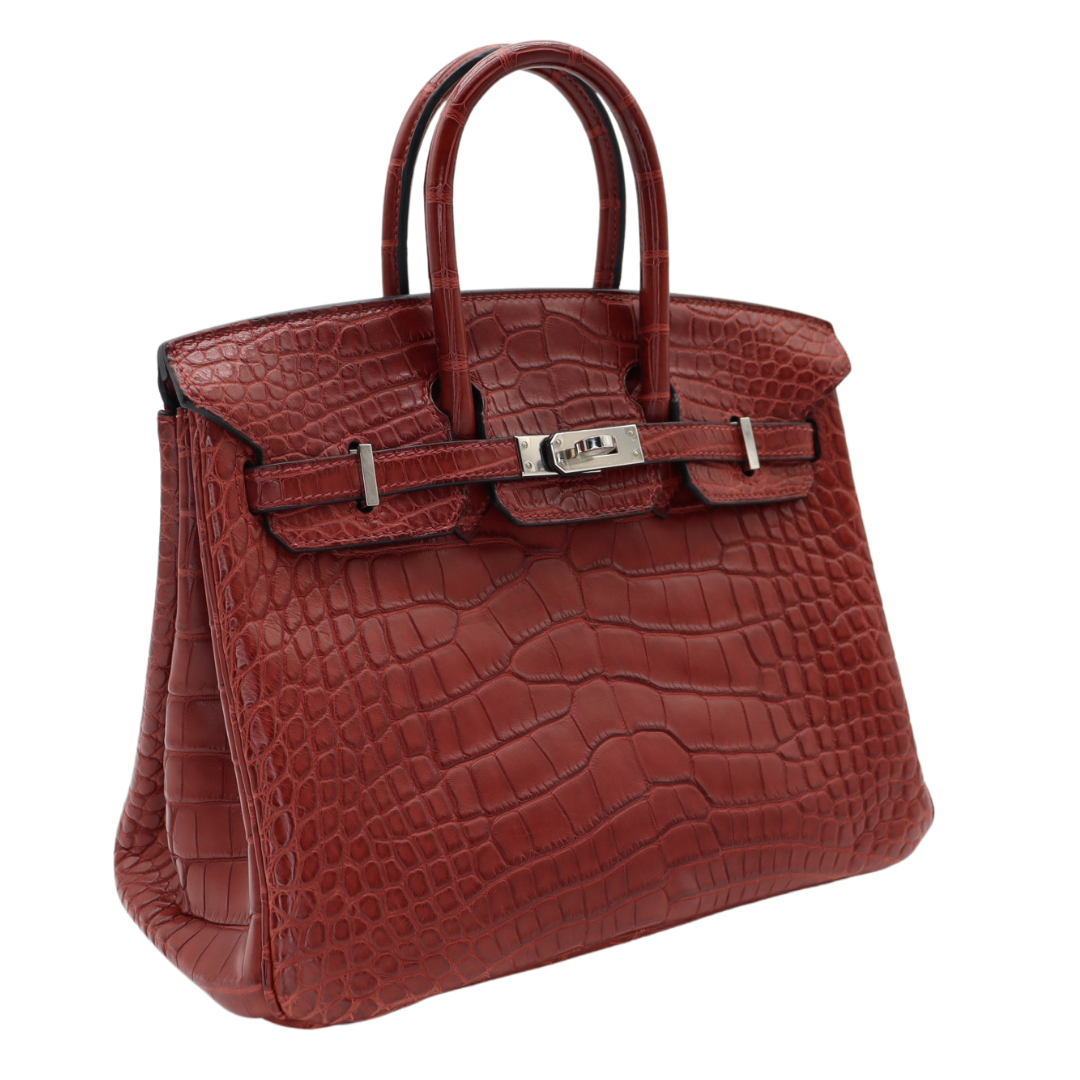 Hermes25cm Birkin Bordeaux Matte Alligator Palladium Hardware
