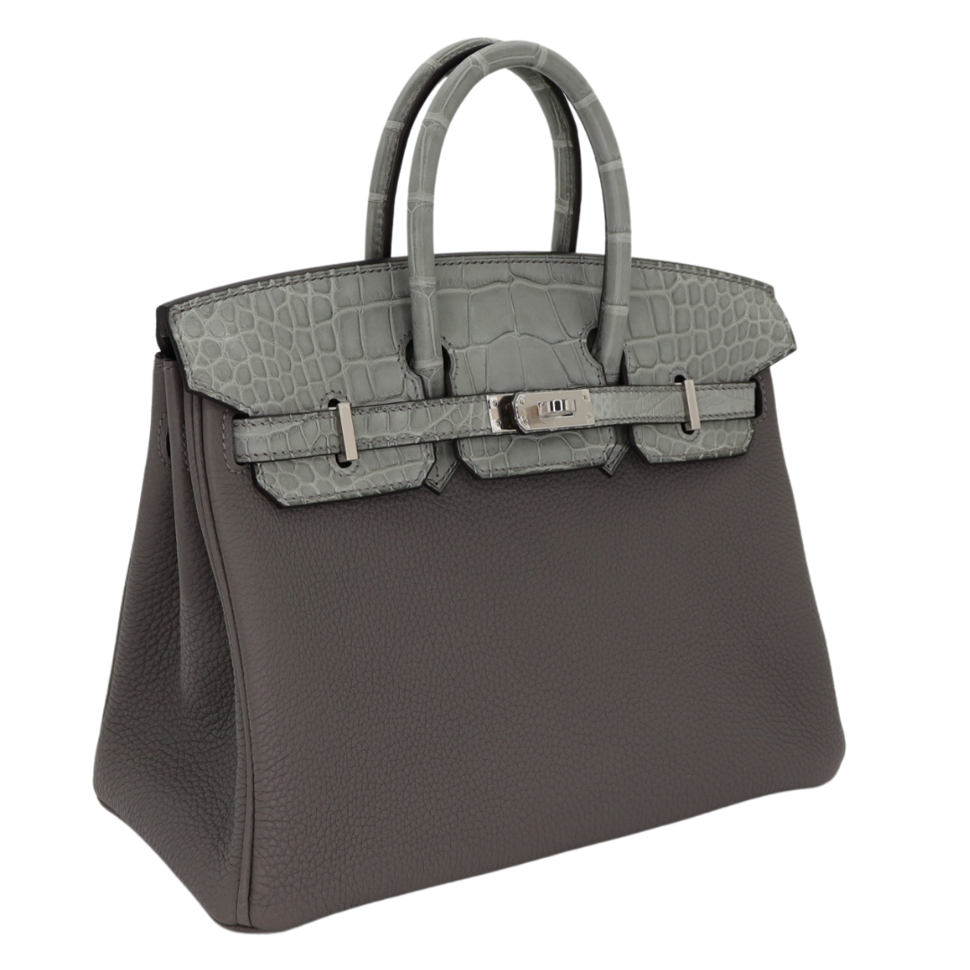 Hermes25cm Birkin Touch Gris Meyer Togo/ Matte Alligator Palladium Hardware