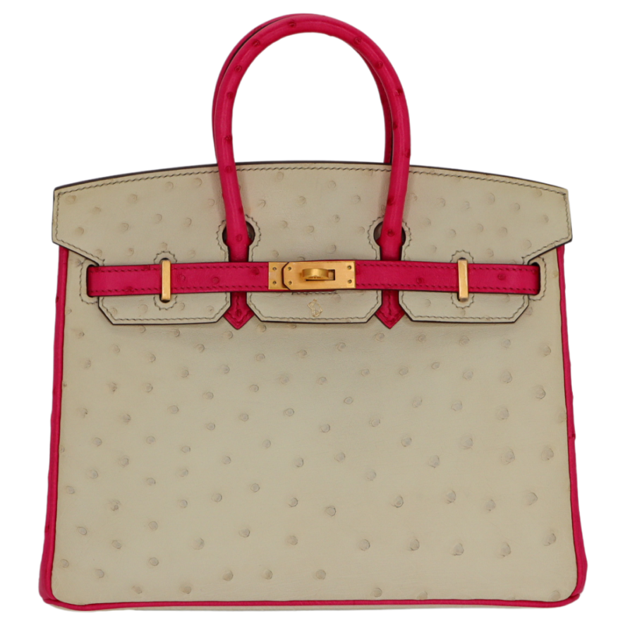 Hermes25cm Birkin HSS Nata/ Rose Tyrien Ostrich Brushed Gold Hardware | Studio Nafay