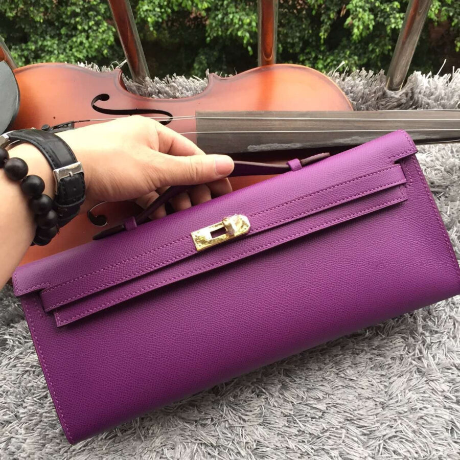 Luxury Hermes Purple Handcrafted Kelly Cut Clutch | Studio Nafay