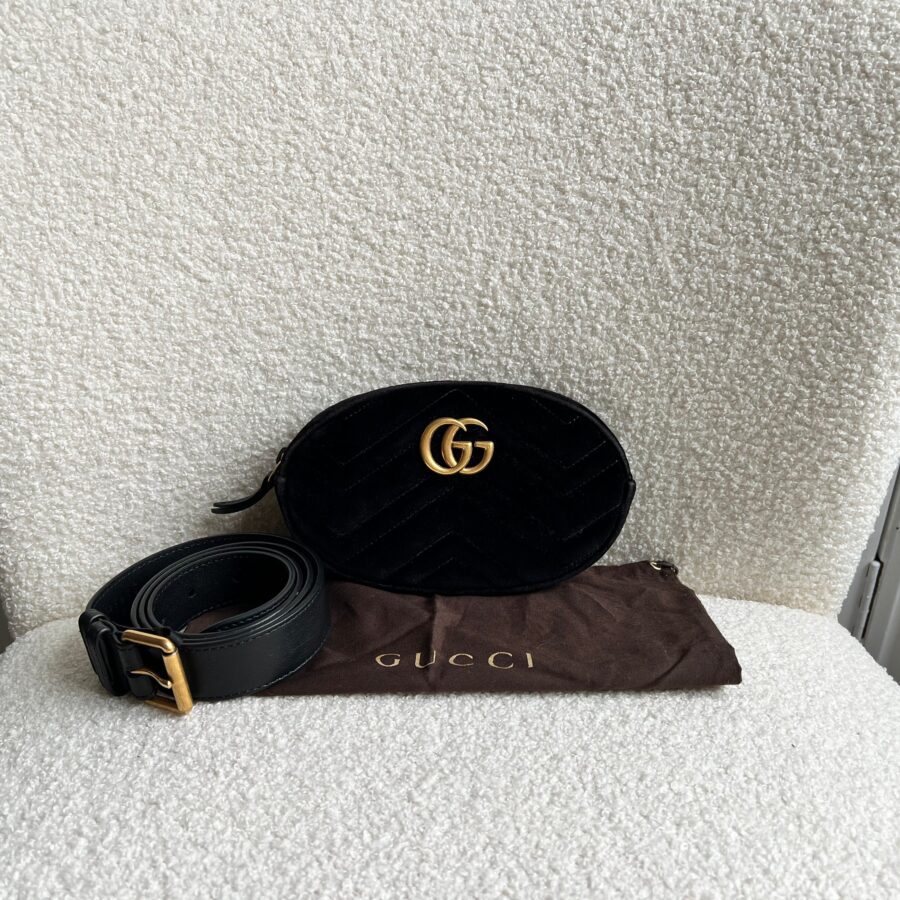 Gucci GG Black Velvet Marmont Belt Bag | Studio Nafay