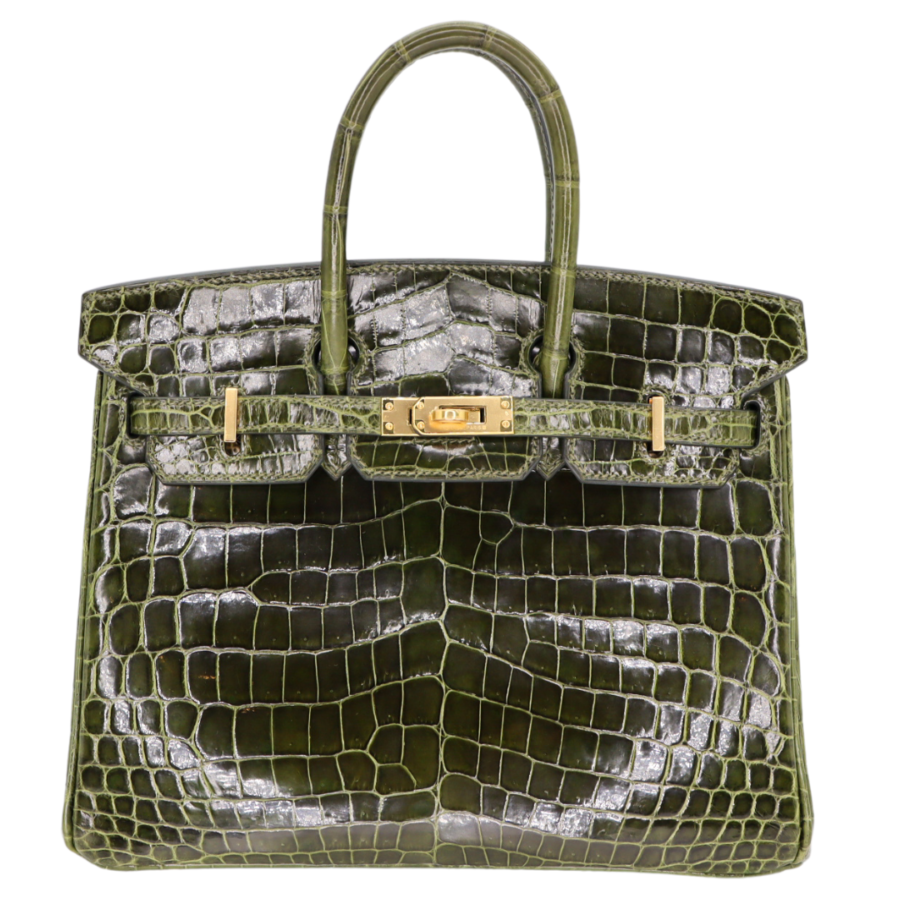 Hermes25cm Birkin Vert Olive Shiny Niloticus Gold Hardware | Studio Nafay