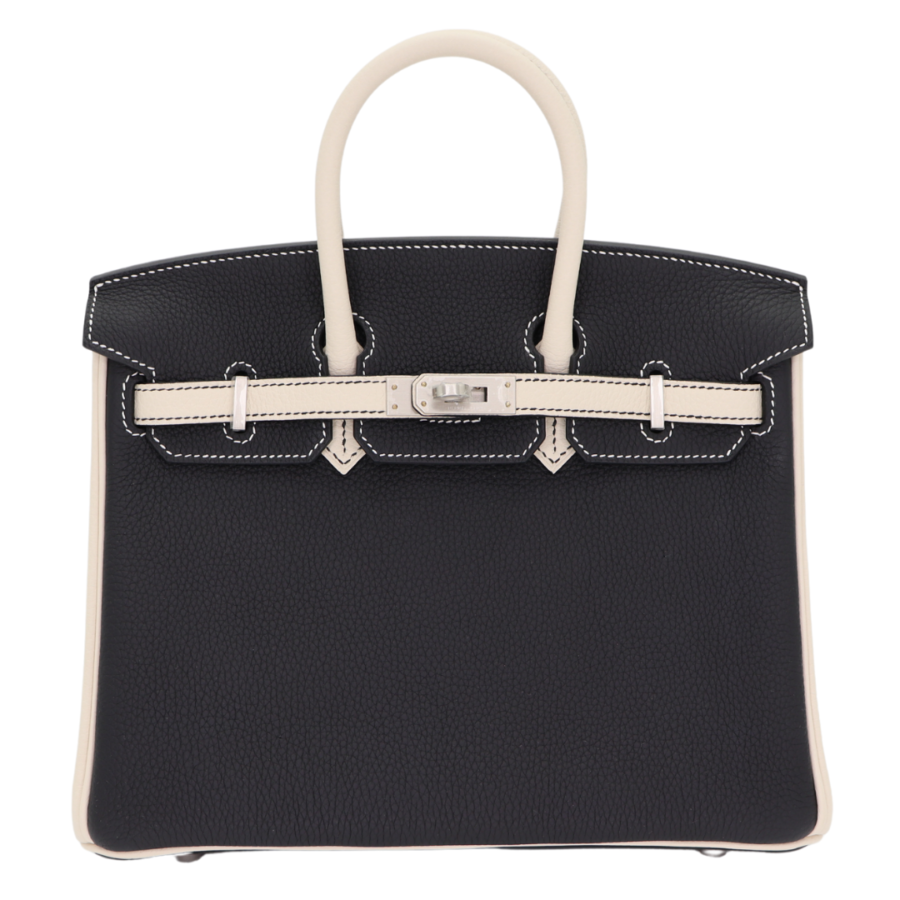 Hermes25cm Birkin HSS Black/ Craie Togo Leather Brushed Palladium Hardware | Studio Nafay