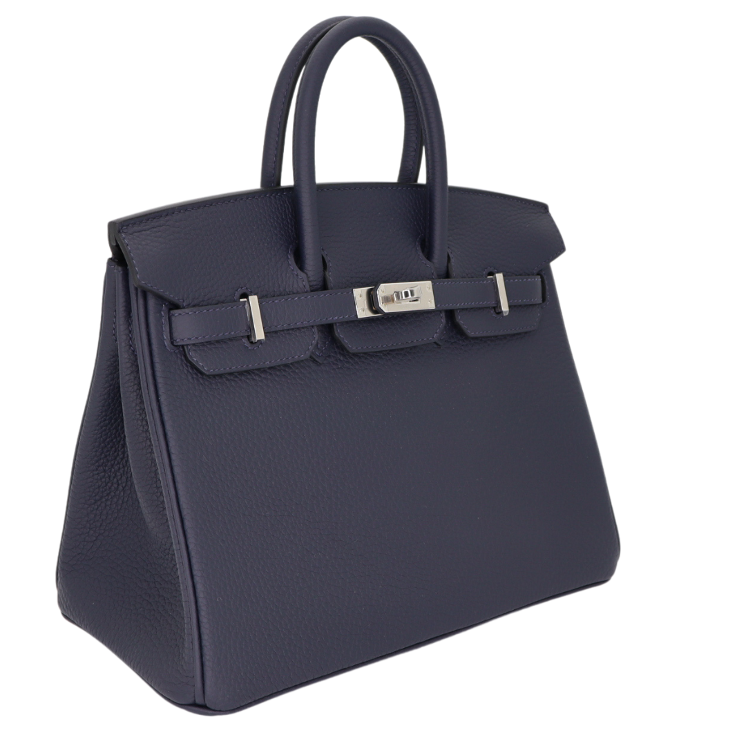 Hermes25cm Birkin Bleu Nuit Togo Leather Palladium Hardware