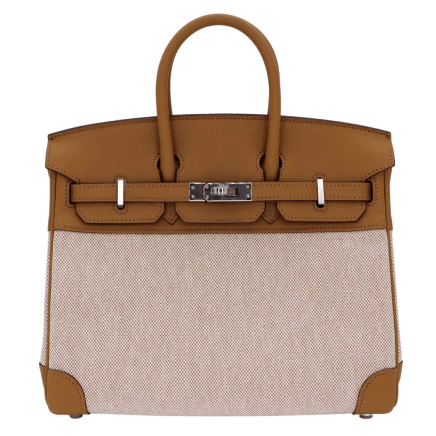 Hermes25cm Birkin Biscuit Toile/ Swift Leather Palladium Hardware | Studio Nafay