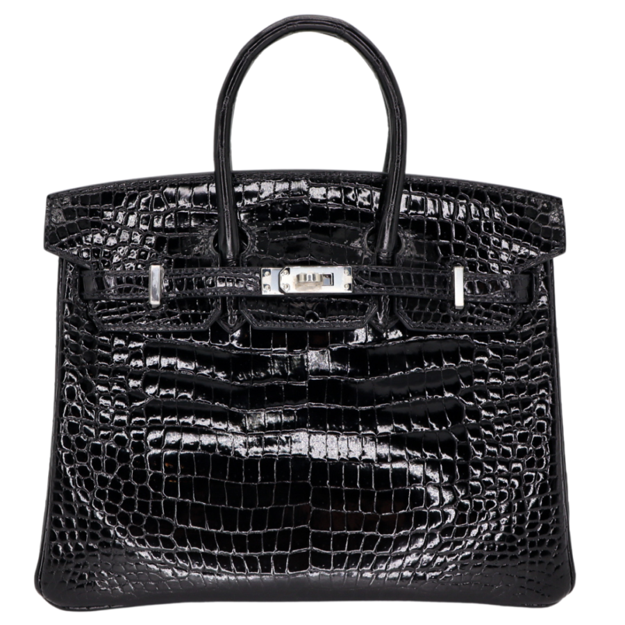 Hermes25cm Birkin Black Shiny Porosus Crocodile Palladium Hardware | Studio Nafay