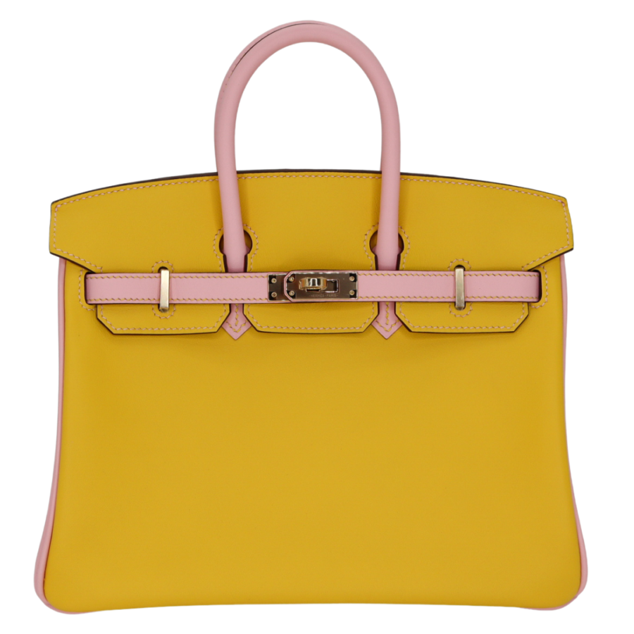 Hermes25cm Birkin HSS Jaune de Naples/ Mauve Swift Leather Permabrass Hardware | Studio Nafay