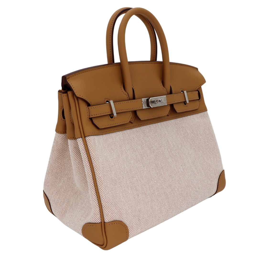 Hermes25cm Birkin Biscuit Toile/ Swift Leather Palladium Hardware