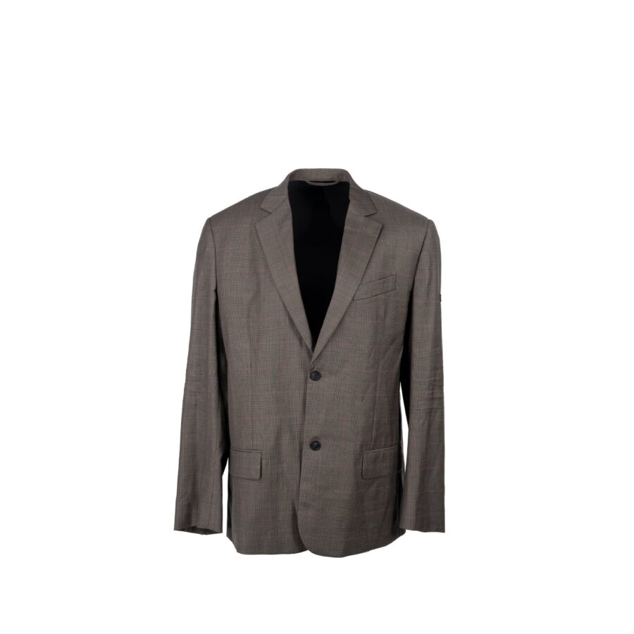 BALENCIAGA Size 42 Checked Single-Breasted Blazer Wool Dark Grey | Studio Nafay