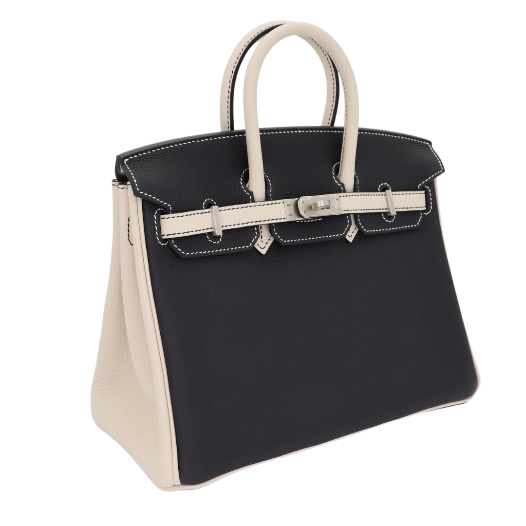 Hermes25cm Birkin HSS Black/ Craie Togo Leather Brushed Palladium Hardware